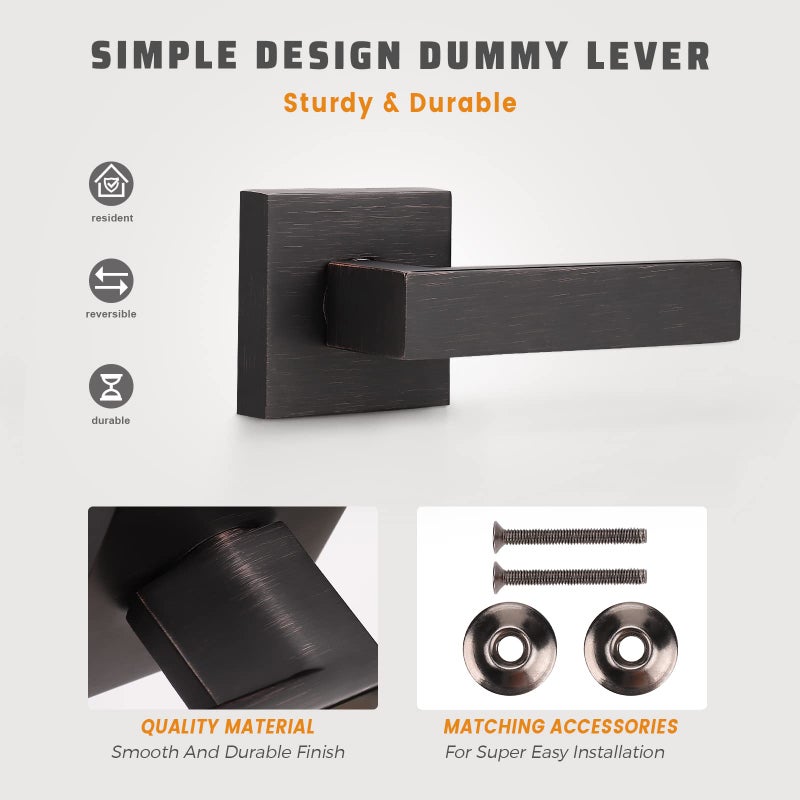 KNOBWELL 2 Pack Heavy Duty Mordern Dummy Door Lever Single Handle for Interior Use with Oil Rubbed Bronze Finish, for Both Right/Left Handing 0.93 lb One Lever(Only One Side Use) - Image 4